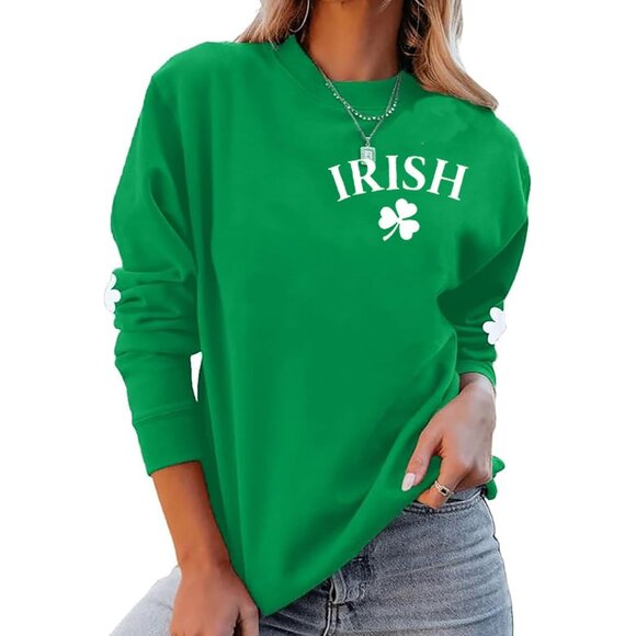 Women St. Patrick's Day Shamrock Sweatshirt Cotton Blend Irish Lucky Top - Picture 7 of 9